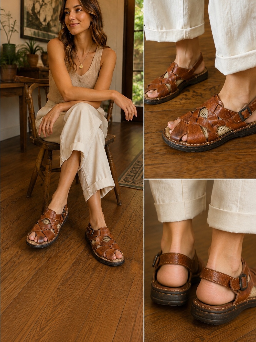BORN Brown Leather Fisherman Sandals Womens 9 40.5 Y2K Boho Slingback #1118CL